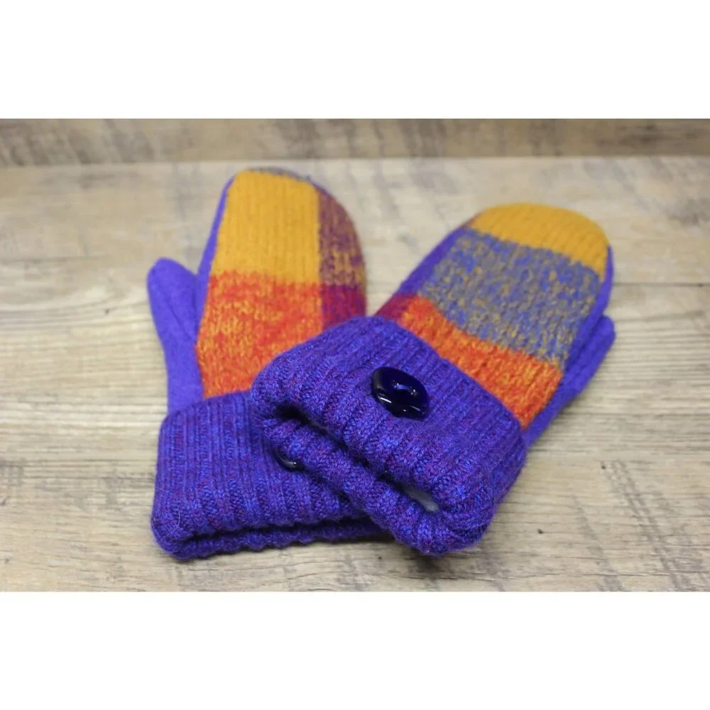 Handmade Wool Sweater Mittens Women’s Size Fleece Lined Upcycled Winter Gloves